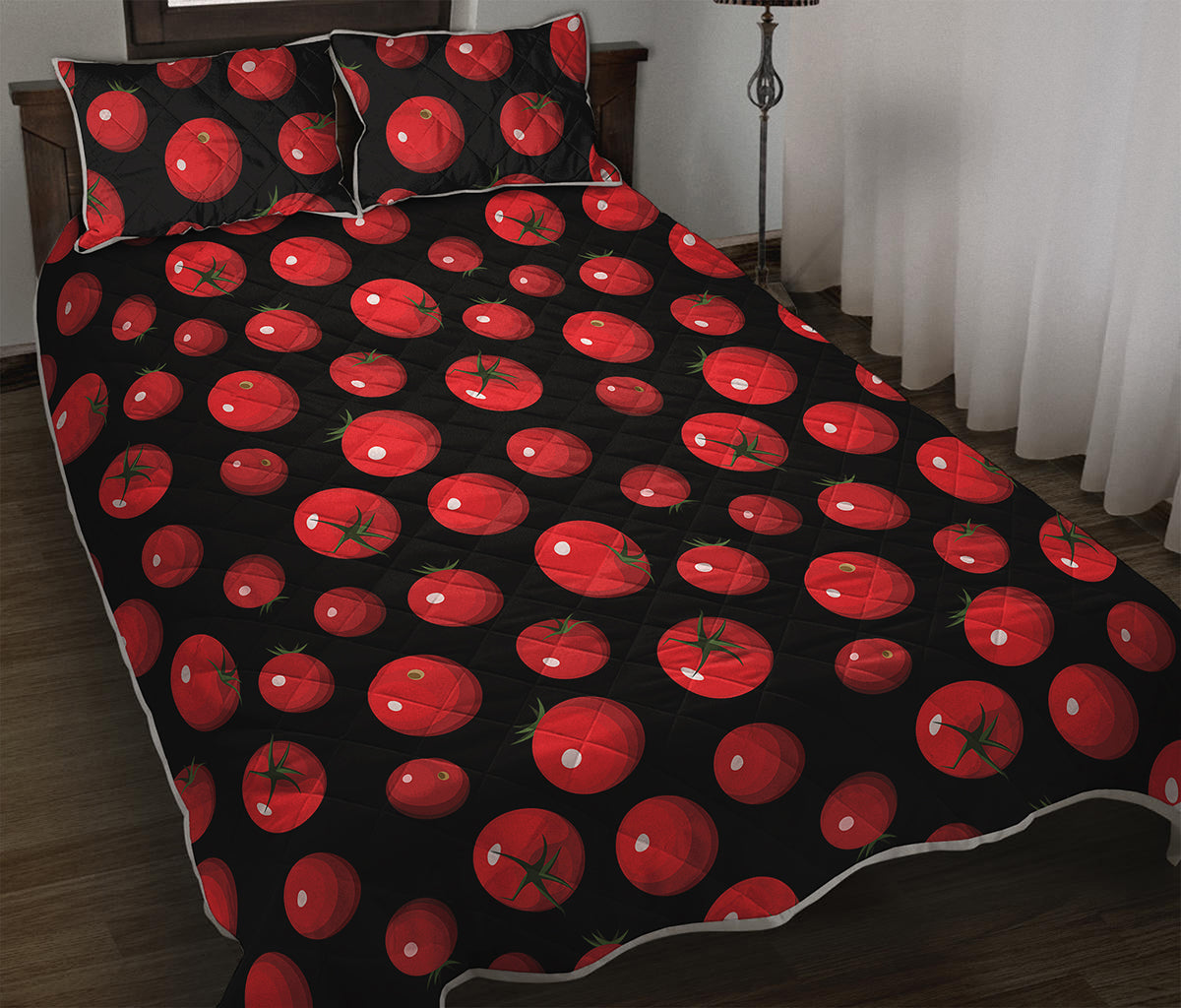 Red Tomato Pattern Print Quilt Bed Set