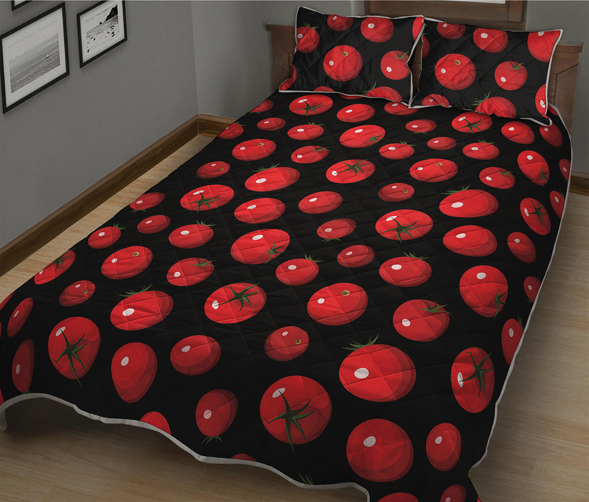 Red Tomato Pattern Print Quilt Bed Set