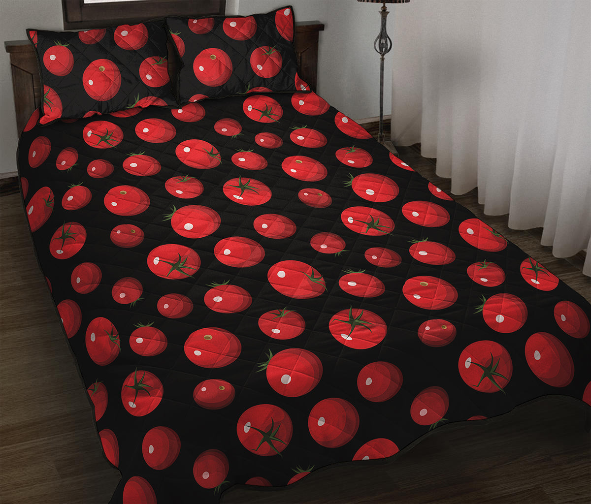 Red Tomato Pattern Print Quilt Bed Set