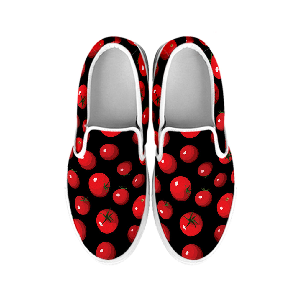 Red Tomato Pattern Print White Slip On Shoes