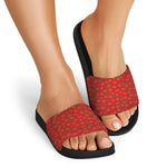 Red Tomatoes Pattern Print Black Slide Sandals