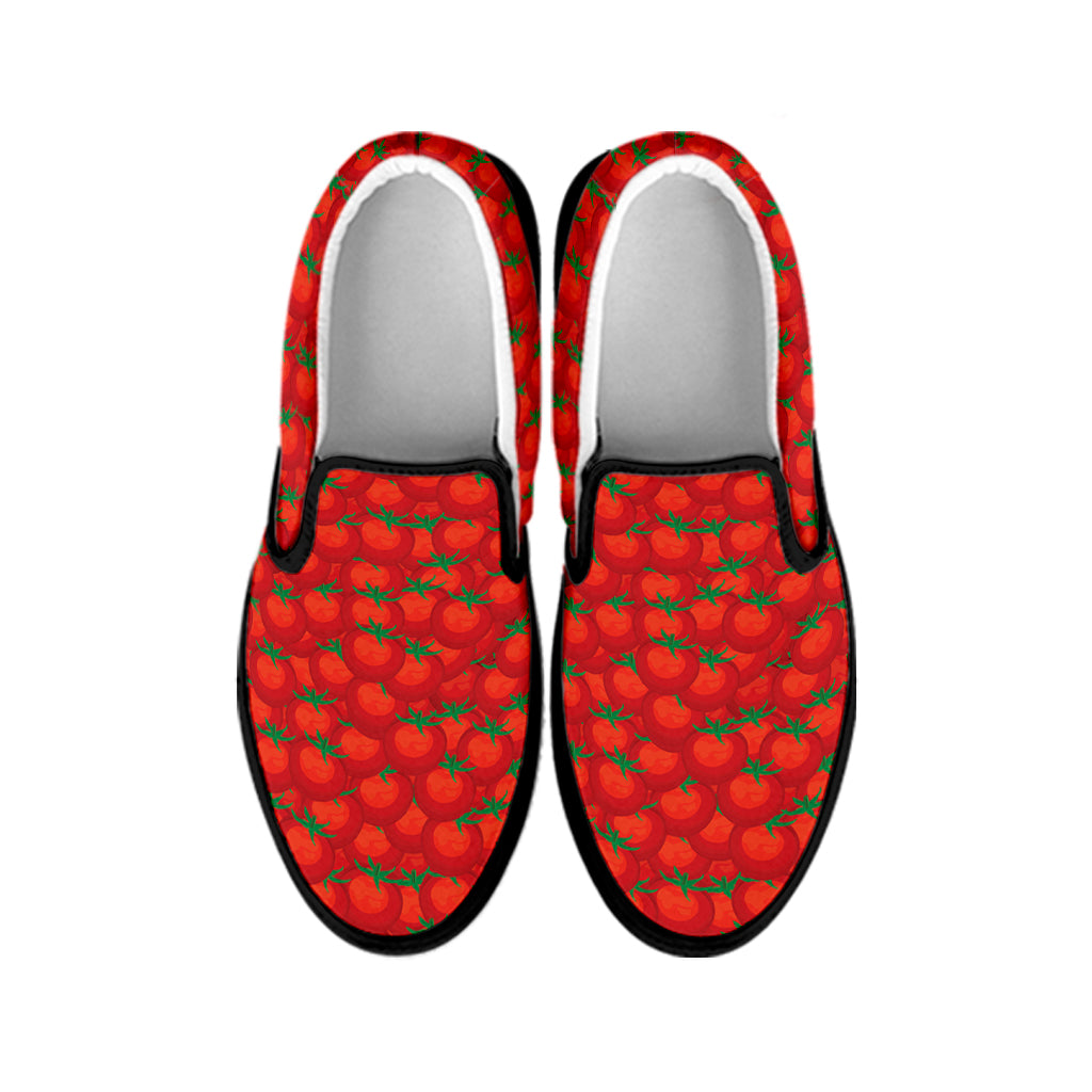 Red Tomatoes Pattern Print Black Slip On Shoes