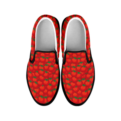 Red Tomatoes Pattern Print Black Slip On Shoes