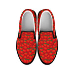 Red Tomatoes Pattern Print Black Slip On Shoes