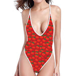 Red Tomatoes Pattern Print One Piece High Cut Swimsuit