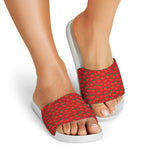 Red Tomatoes Pattern Print White Slide Sandals