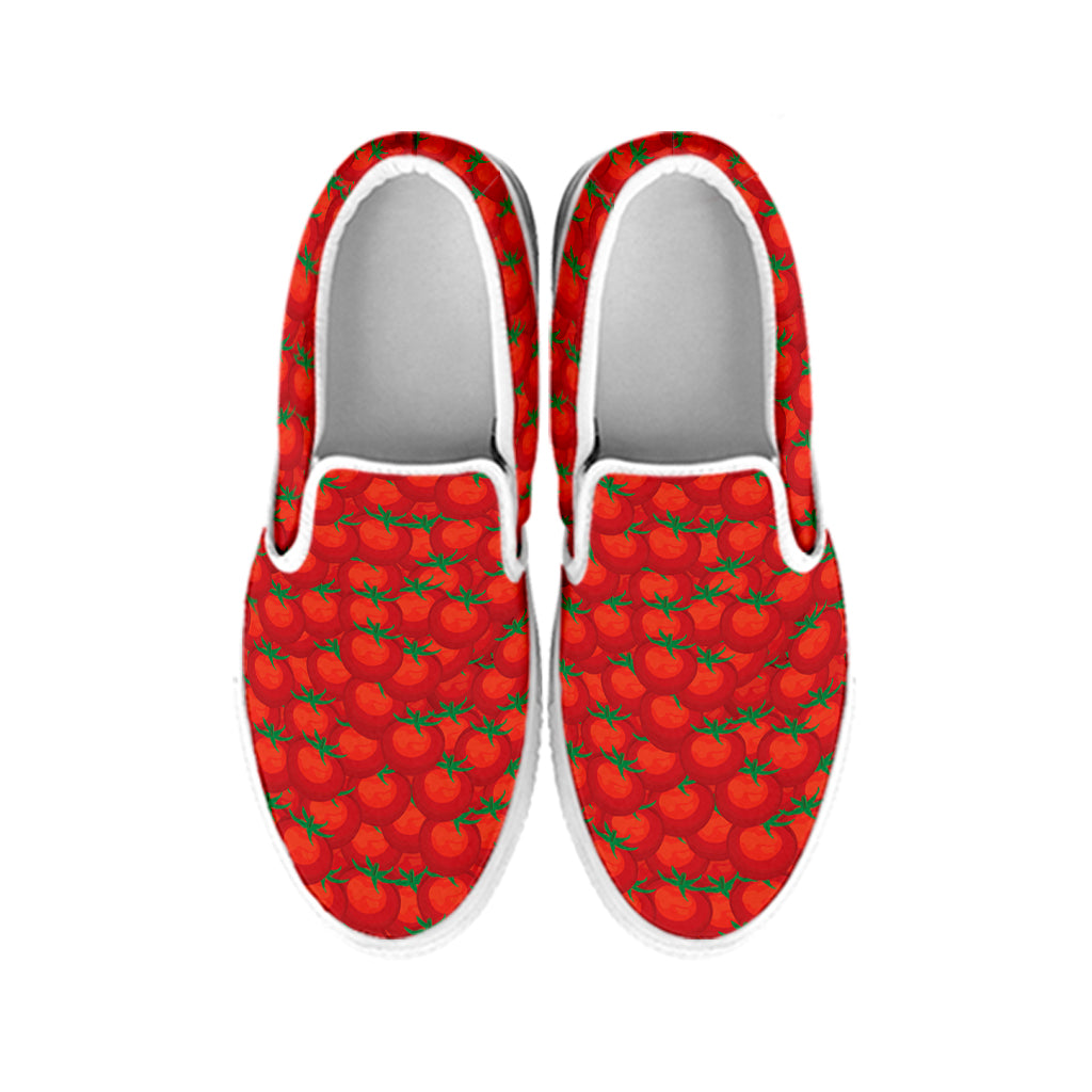 Red Tomatoes Pattern Print White Slip On Shoes