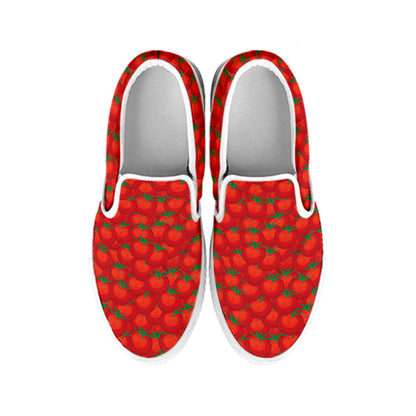 Red Tomatoes Pattern Print White Slip On Shoes