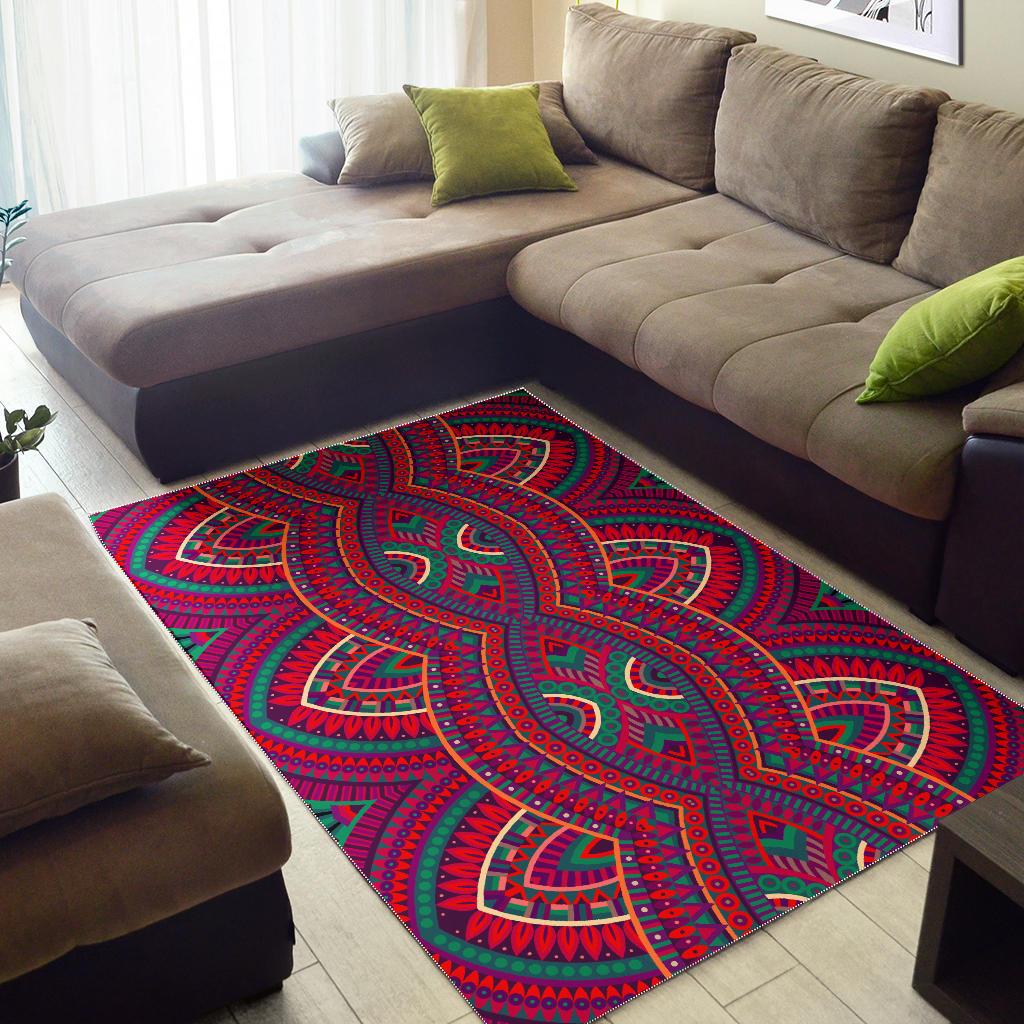 Red Tribal Ethnic Mandala Print Area Rug GearFrost