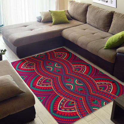 Red Tribal Ethnic Mandala Print Area Rug GearFrost