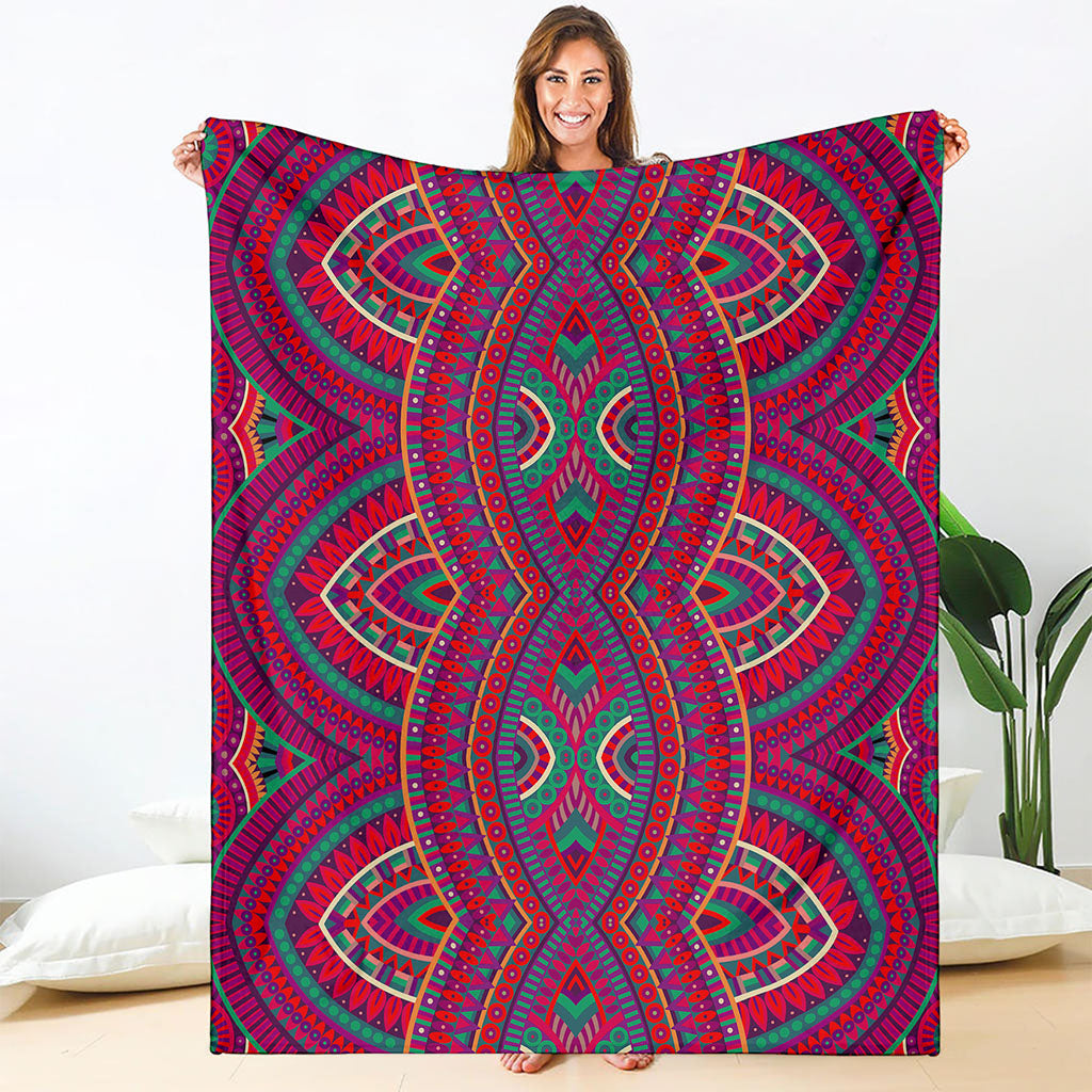 Red Tribal Ethnic Mandala Print Blanket