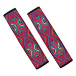 Red Tribal Ethnic Mandala Print Car Seat Belt Covers