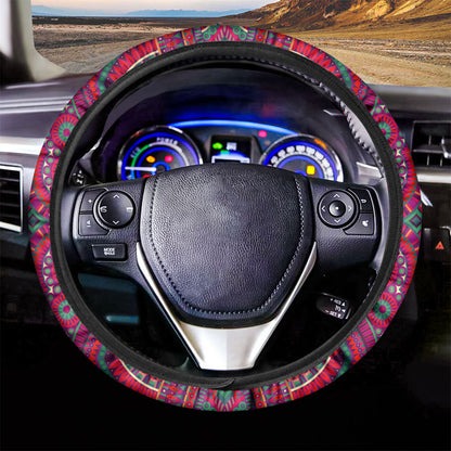 Red Tribal Ethnic Mandala Print Car Steering Wheel Cover