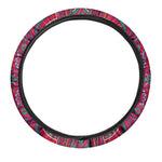 Red Tribal Ethnic Mandala Print Car Steering Wheel Cover