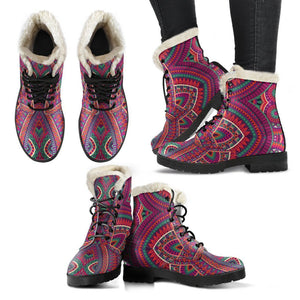 Red Tribal Ethnic Mandala Print Comfy Boots GearFrost