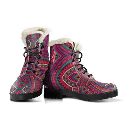 Red Tribal Ethnic Mandala Print Comfy Boots GearFrost