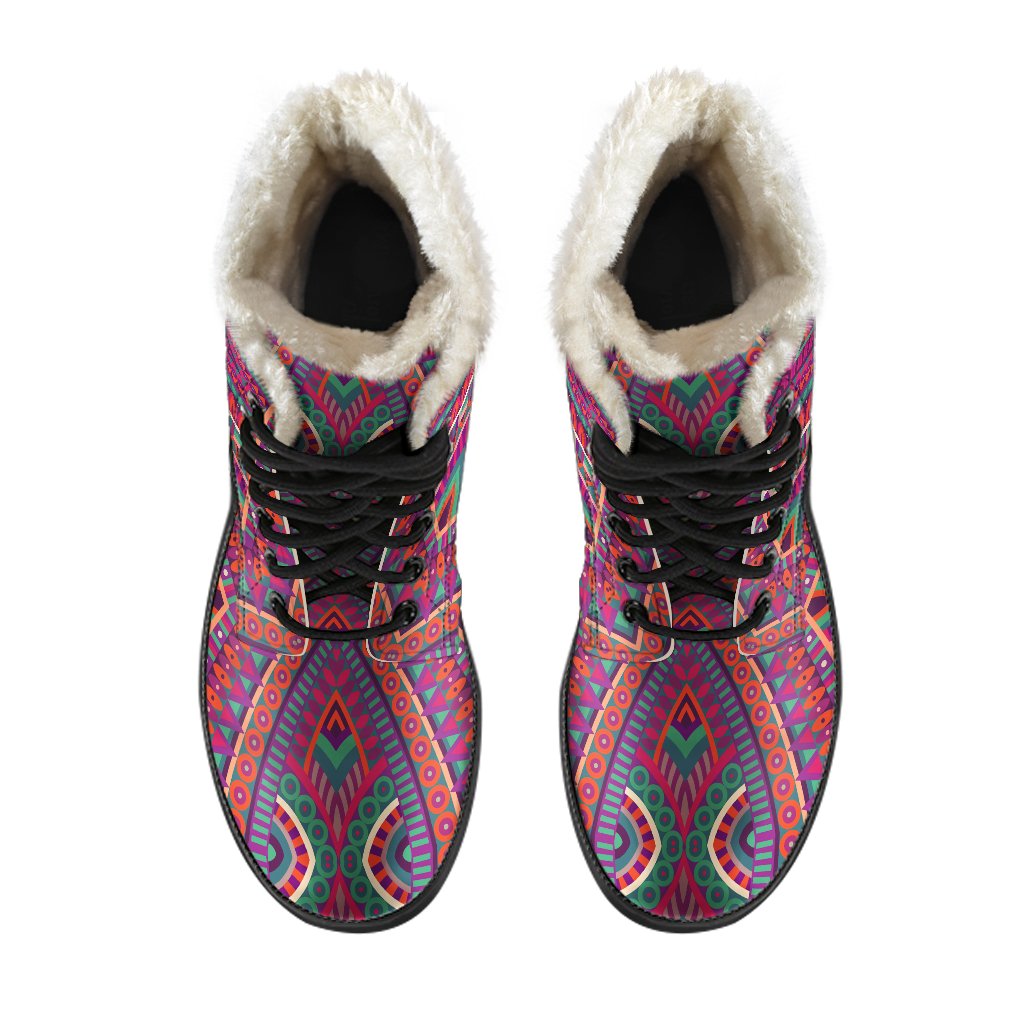Red Tribal Ethnic Mandala Print Comfy Boots GearFrost