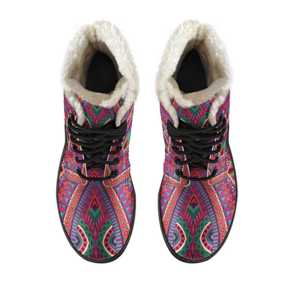 Red Tribal Ethnic Mandala Print Comfy Boots GearFrost
