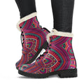 Red Tribal Ethnic Mandala Print Faux Fur Leather Boots
