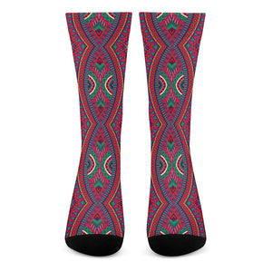 Red Tribal Ethnic Mandala Print Crew Socks