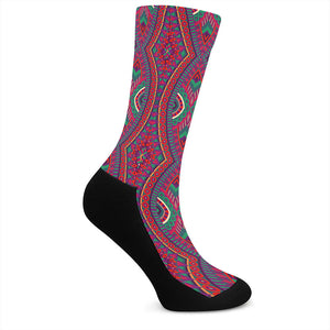 Red Tribal Ethnic Mandala Print Crew Socks