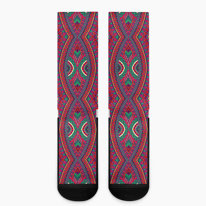 Red Tribal Ethnic Mandala Print Crew Socks