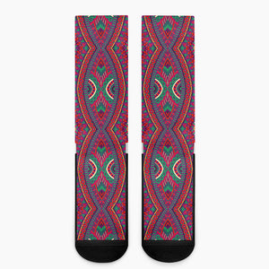 Red Tribal Ethnic Mandala Print Crew Socks