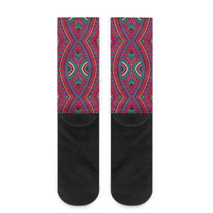 Red Tribal Ethnic Mandala Print Crew Socks