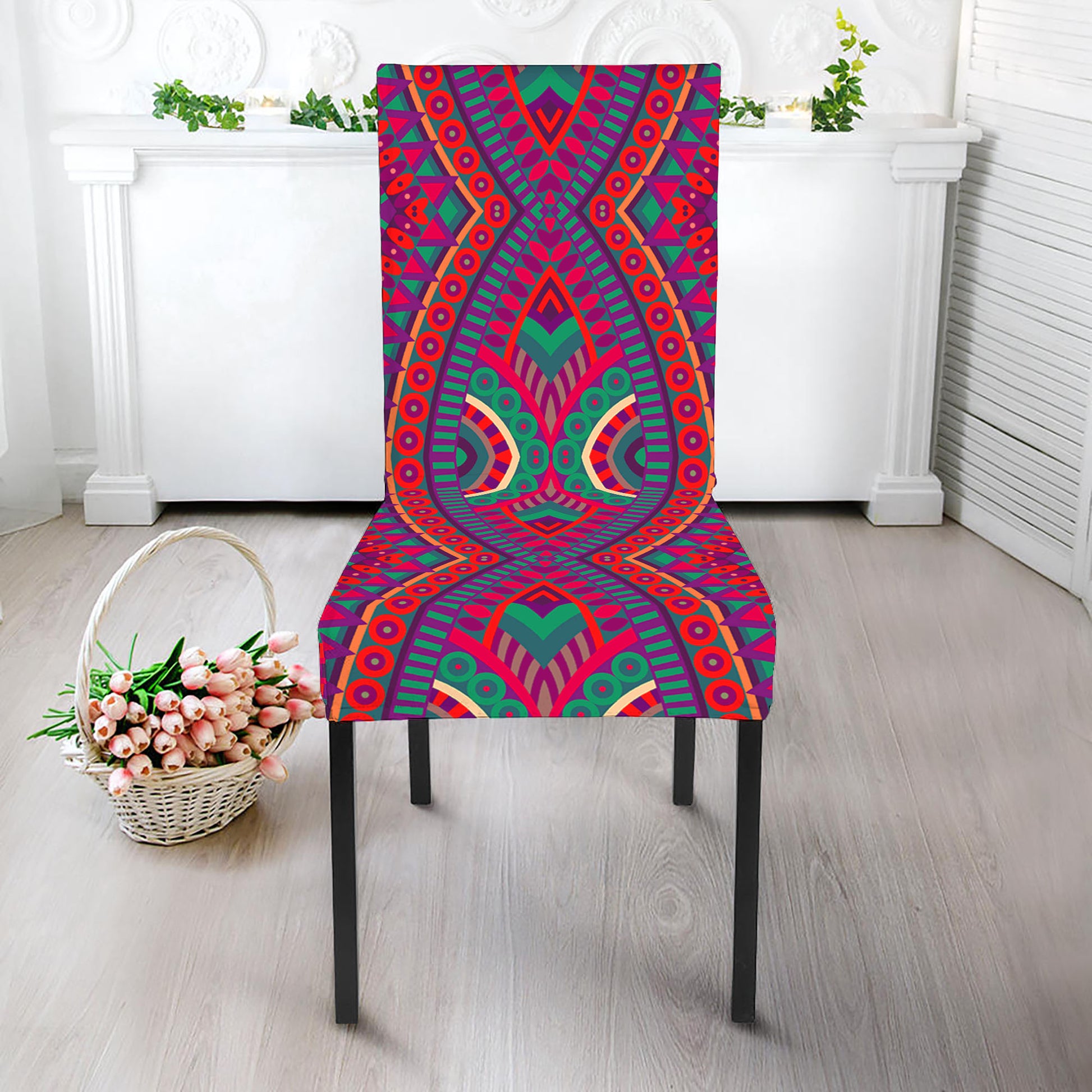 Red Tribal Ethnic Mandala Print Dining Chair Slipcover