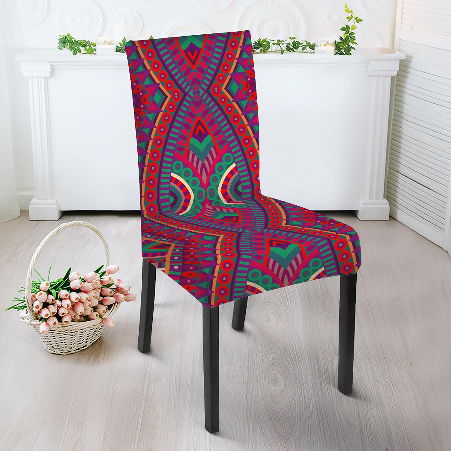 Red Tribal Ethnic Mandala Print Dining Chair Slipcover
