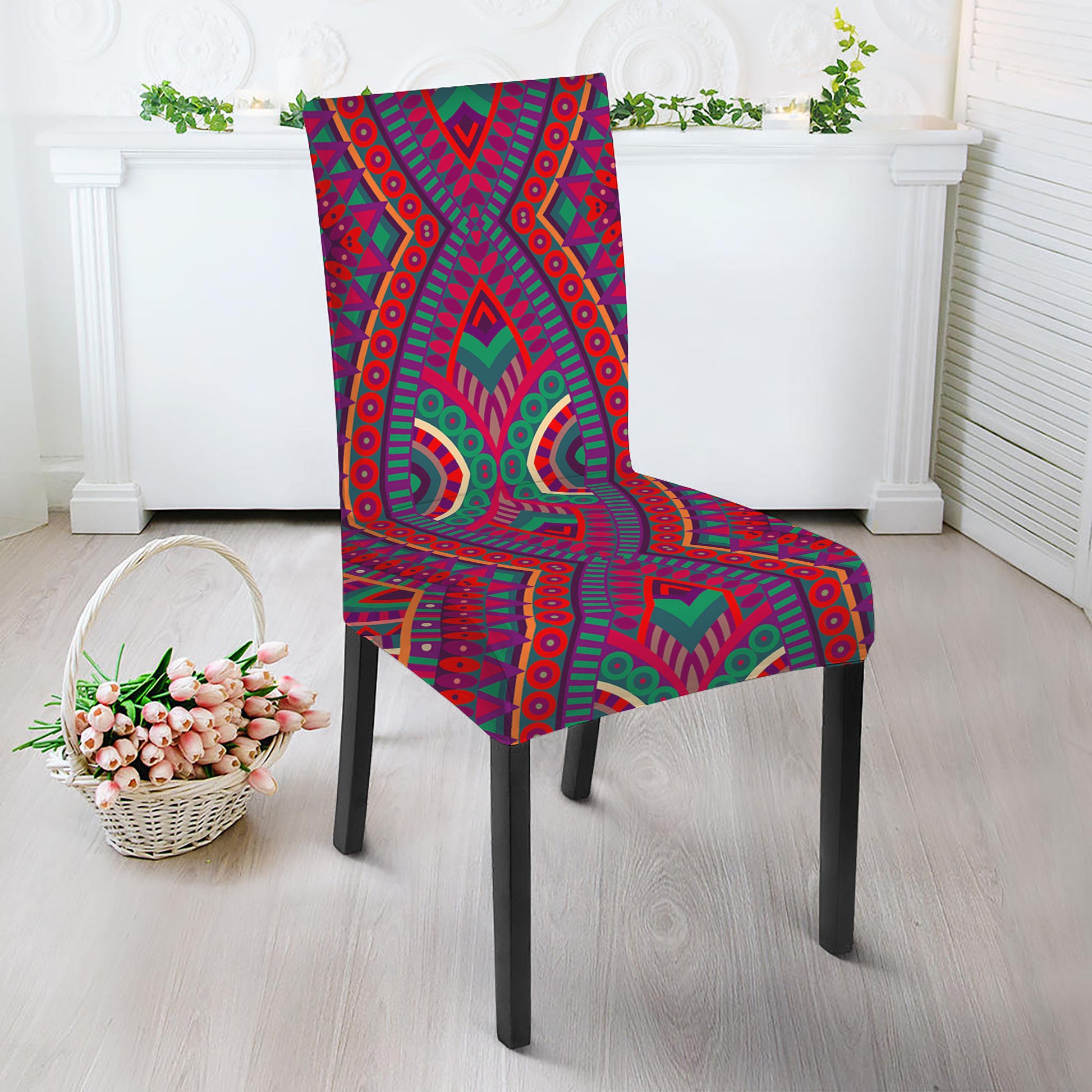 Red Tribal Ethnic Mandala Print Dining Chair Slipcover