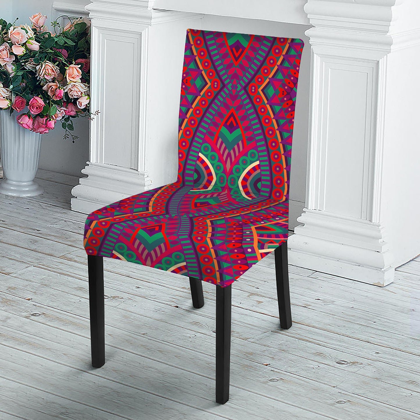 Red Tribal Ethnic Mandala Print Dining Chair Slipcover