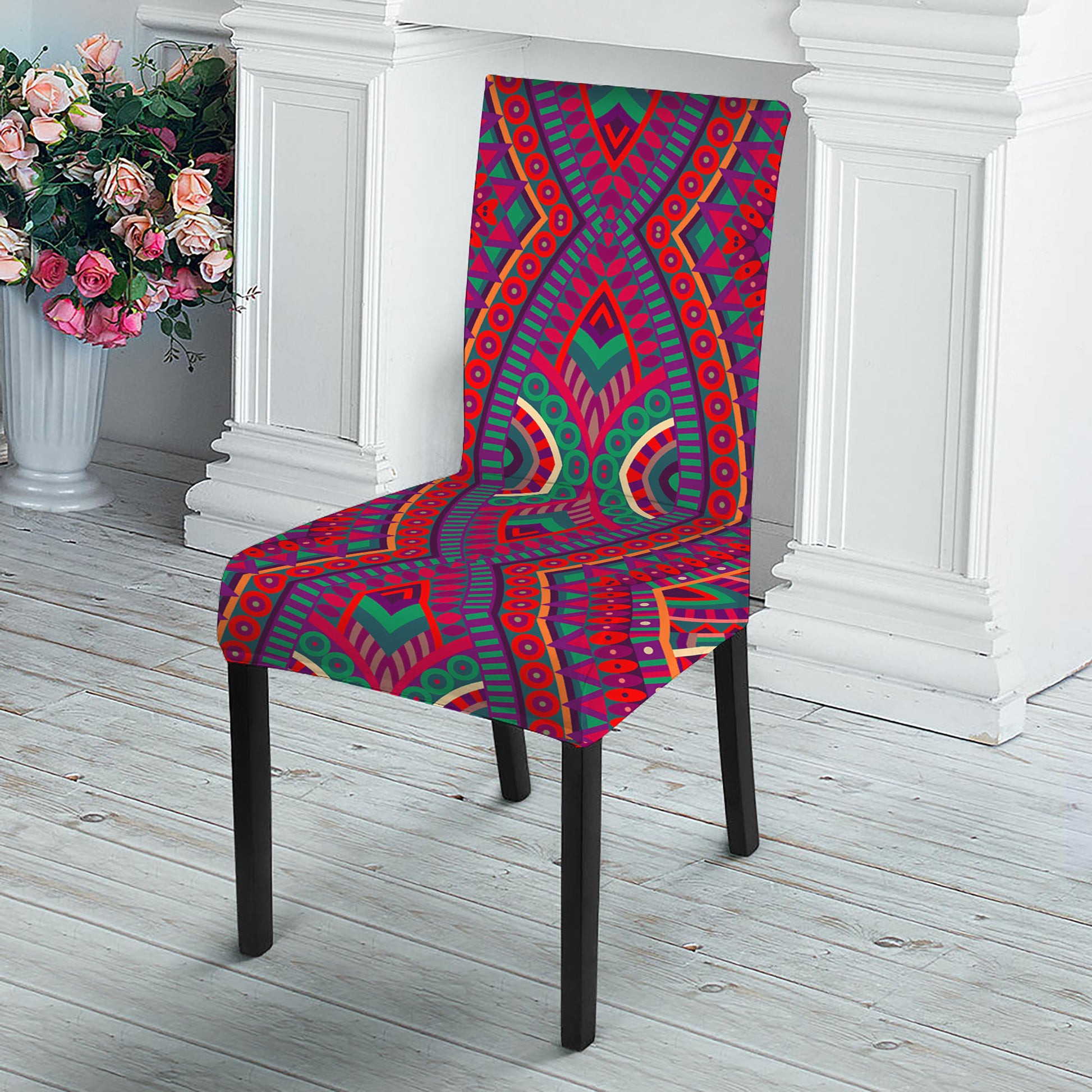 Red Tribal Ethnic Mandala Print Dining Chair Slipcover