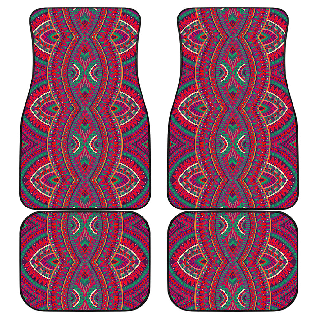 Red Tribal Ethnic Mandala Print Front and Back Car Floor Mats