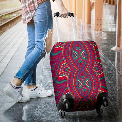 Red Tribal Ethnic Mandala Print Luggage Cover GearFrost