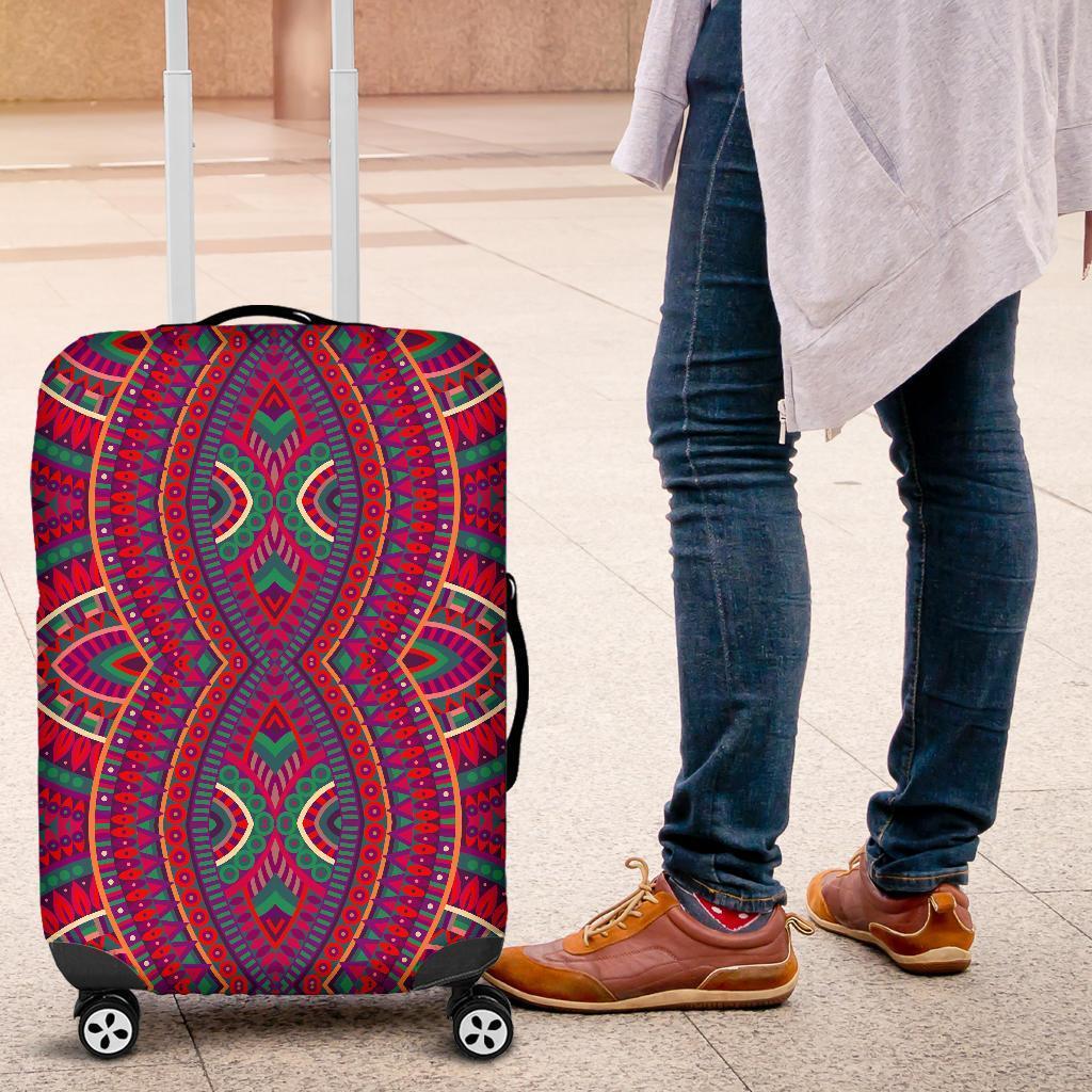 Red Tribal Ethnic Mandala Print Luggage Cover GearFrost