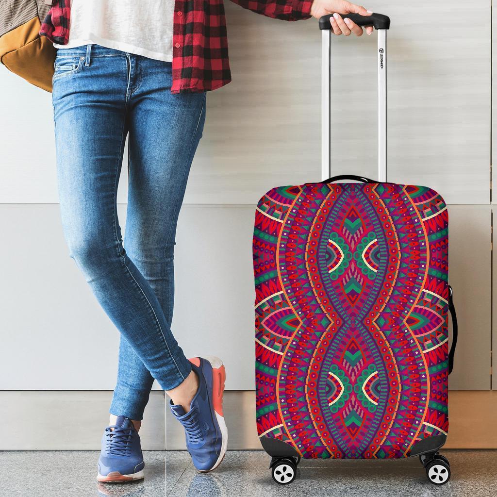 Red Tribal Ethnic Mandala Print Luggage Cover GearFrost