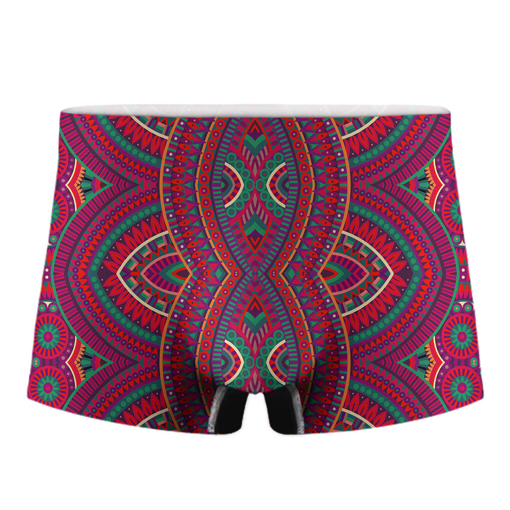 Red Tribal Ethnic Mandala Print Men's Boxer Briefs