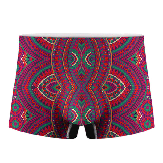 Red Tribal Ethnic Mandala Print Men's Boxer Briefs
