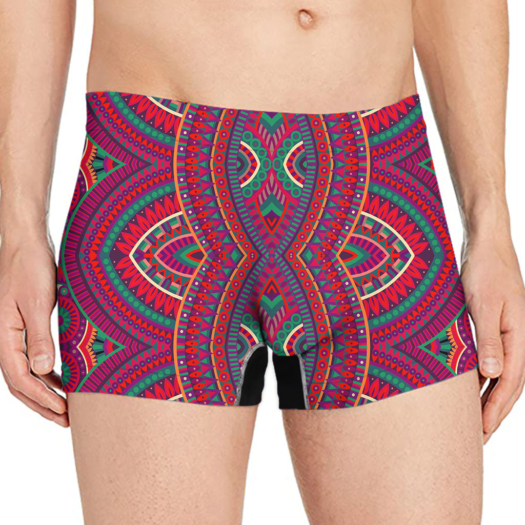 Red Tribal Ethnic Mandala Print Men's Boxer Briefs