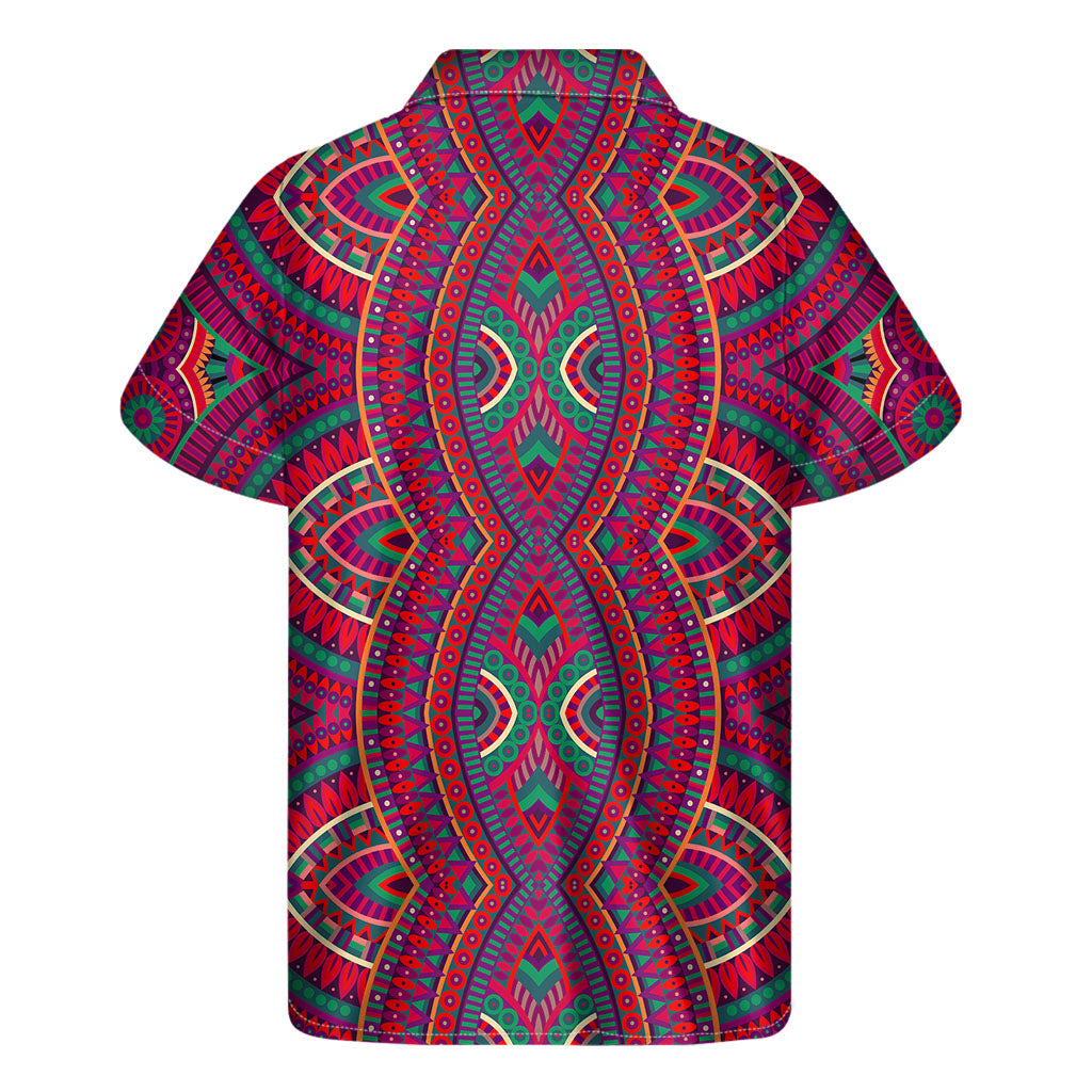 Red Tribal Ethnic Mandala Print Men's Short Sleeve Shirt