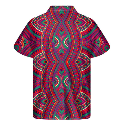 Red Tribal Ethnic Mandala Print Men's Short Sleeve Shirt