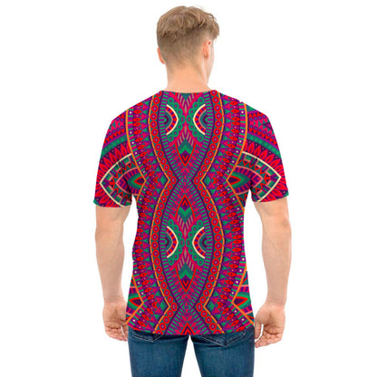 Red Tribal Ethnic Mandala Print Men's T-Shirt