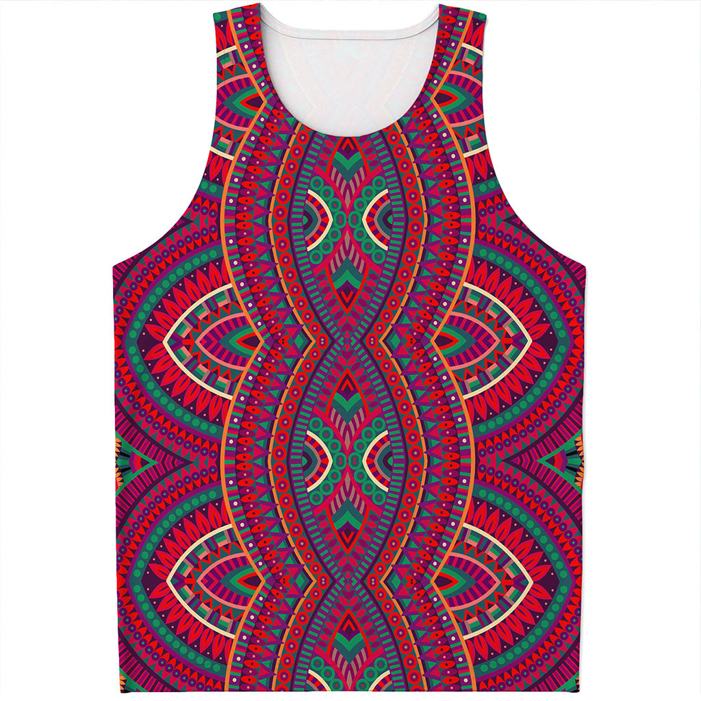 Red Tribal Ethnic Mandala Print Men's Tank Top