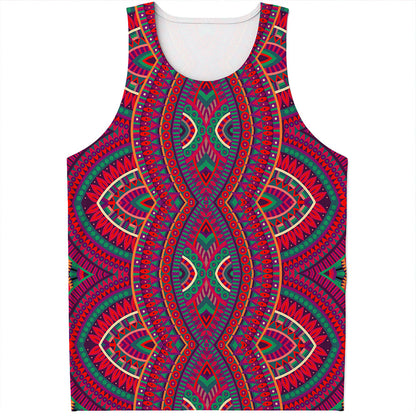 Red Tribal Ethnic Mandala Print Men's Tank Top