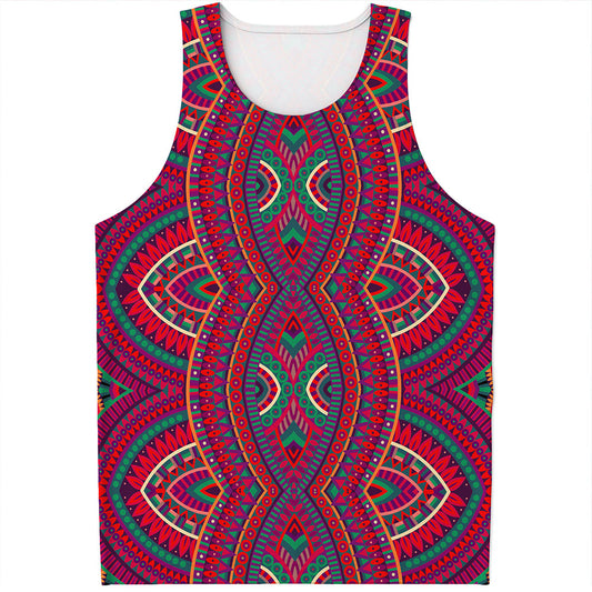 Red Tribal Ethnic Mandala Print Men's Tank Top