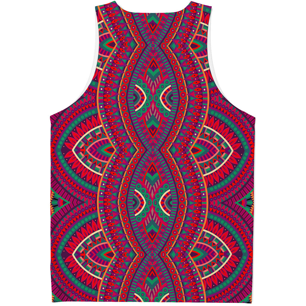 Red Tribal Ethnic Mandala Print Men's Tank Top