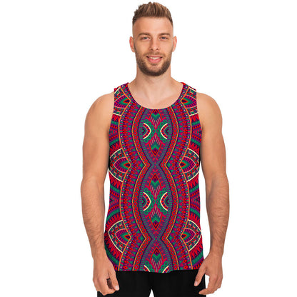 Red Tribal Ethnic Mandala Print Men's Tank Top