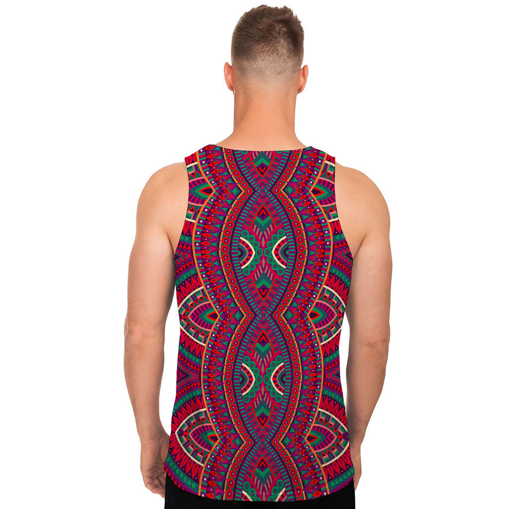 Red Tribal Ethnic Mandala Print Men's Tank Top