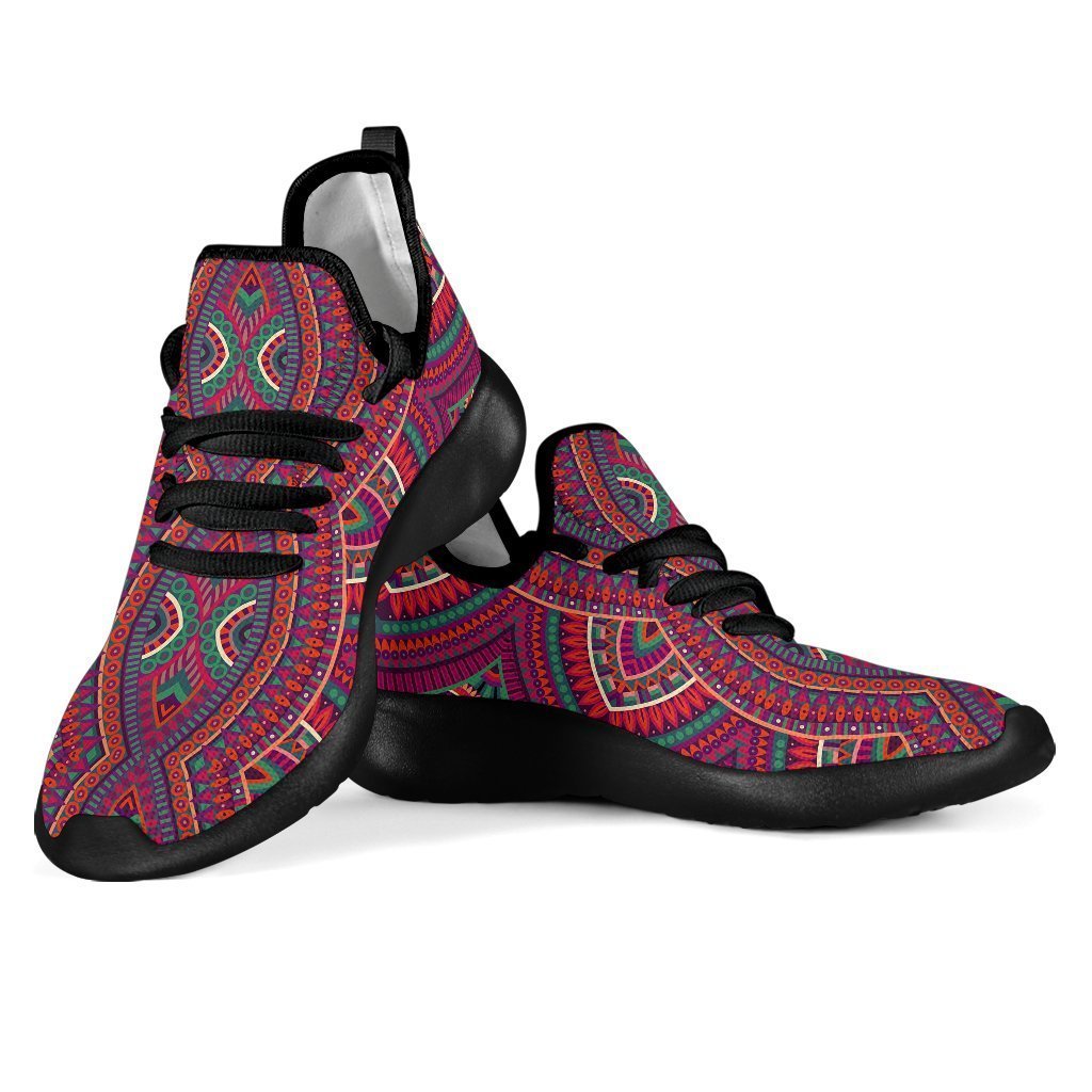 Red Tribal Ethnic Mandala Print Mesh Knit Shoes GearFrost